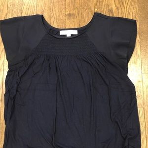 LOFT navy blue mixed media top. Size small.